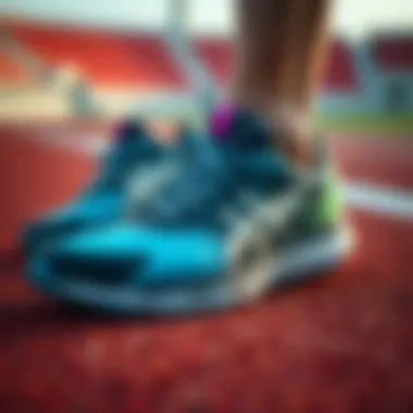 Close-up of running shoes on a track