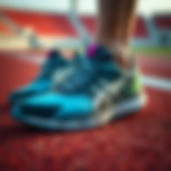 Close-up of running shoes on a track