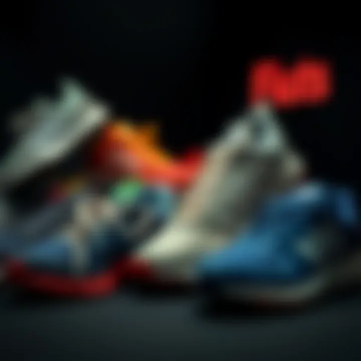 A variety of Adidas walking shoes arranged artistically