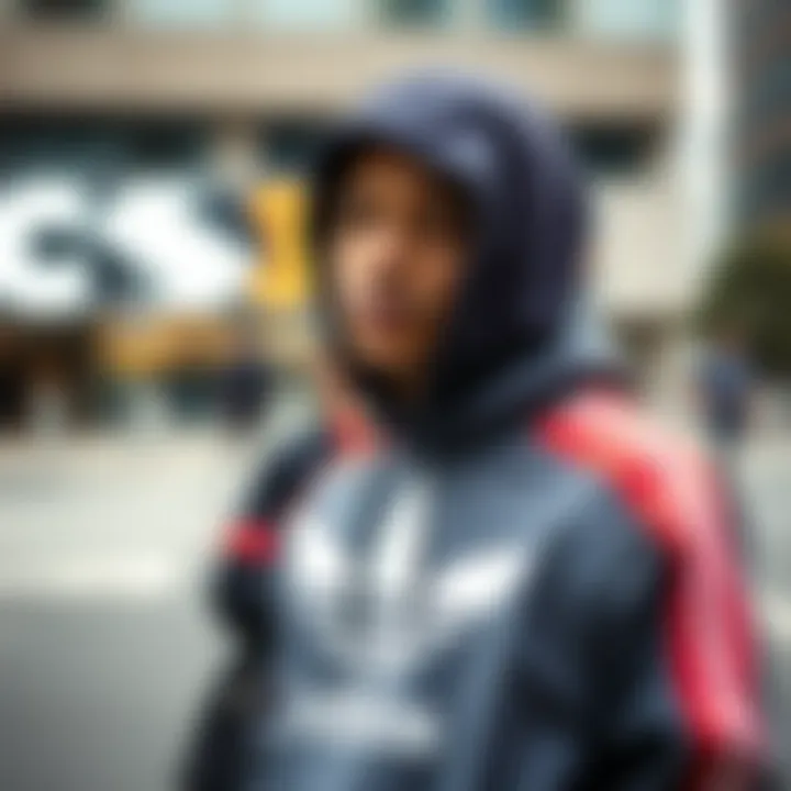 Influencer showcasing the Adidas Big Trefoil in an urban setting