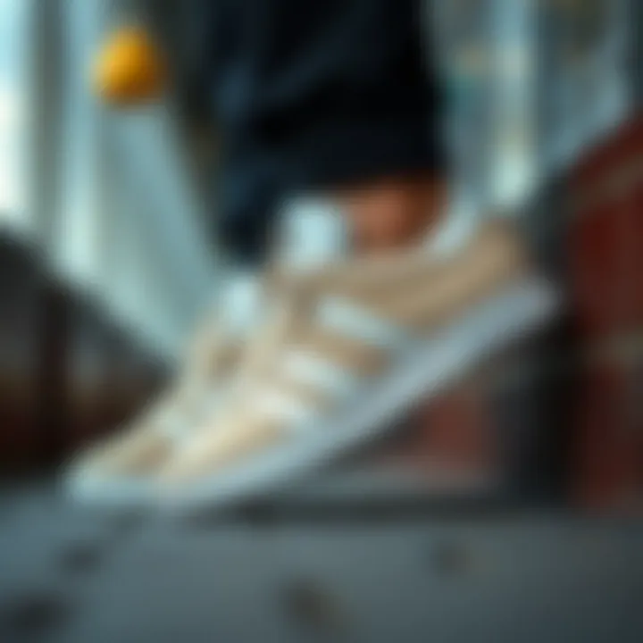 Elegant close-up of the adidas Gazelle Kadın Beyaz sneaker highlighting its design details