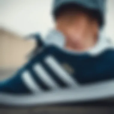 Stylish close-up of Adidas Gazelle in navy blue