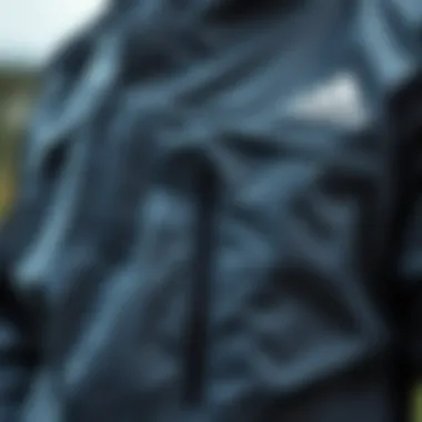 Detailed view of the jacket's zippers and pockets