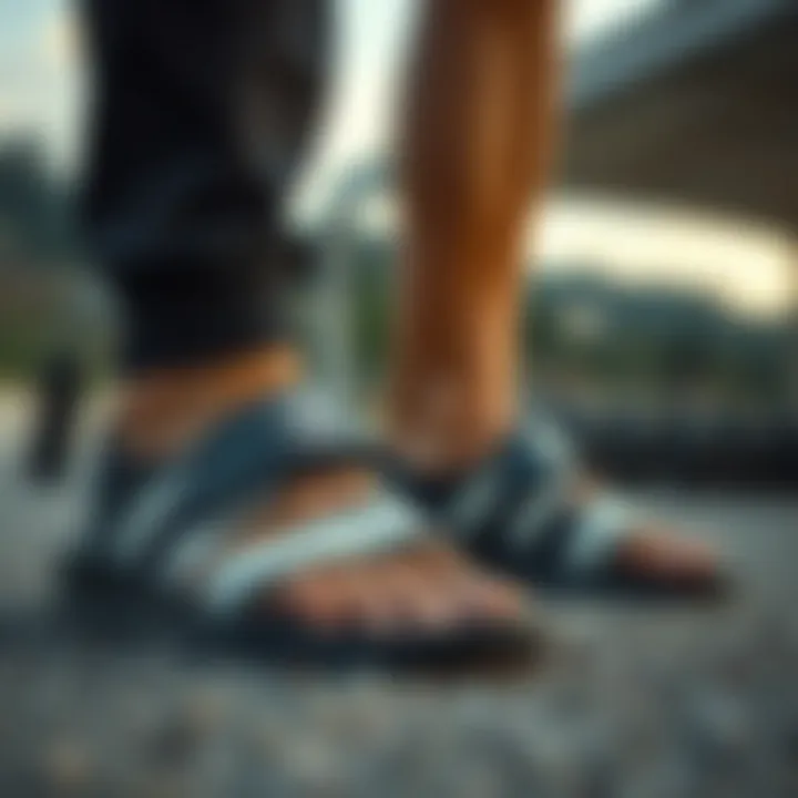 Outdoor Performance with Adidas Sandals Adidas sandals in an outdoor athletic setting