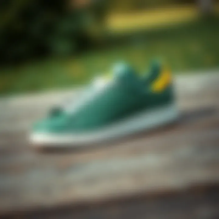 Stylish Adidas Stan Smith green shoes on a wooden surface