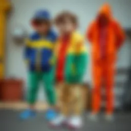 Colorful children's tracksuit set displayed in a playful setting