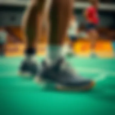 Stylish athletes wearing Asics volleyball shoes in a competitive setting