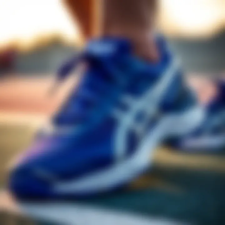 Close-up of Asics volleyball shoes highlighting innovative design elements