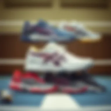 A collage of Asics volleyball shoes suitable for various playing surfaces