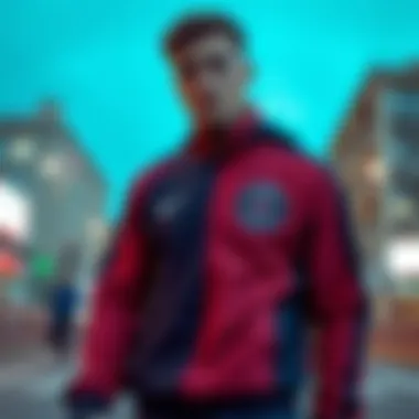 Fashionable athlete showcasing Nike PSG tracksuit in urban setting