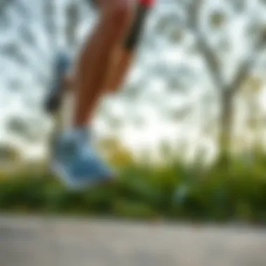 A runner wearing New Balance sneakers during a morning jog.