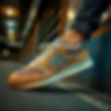 Stylish New Balance sneakers displayed in an urban setting.