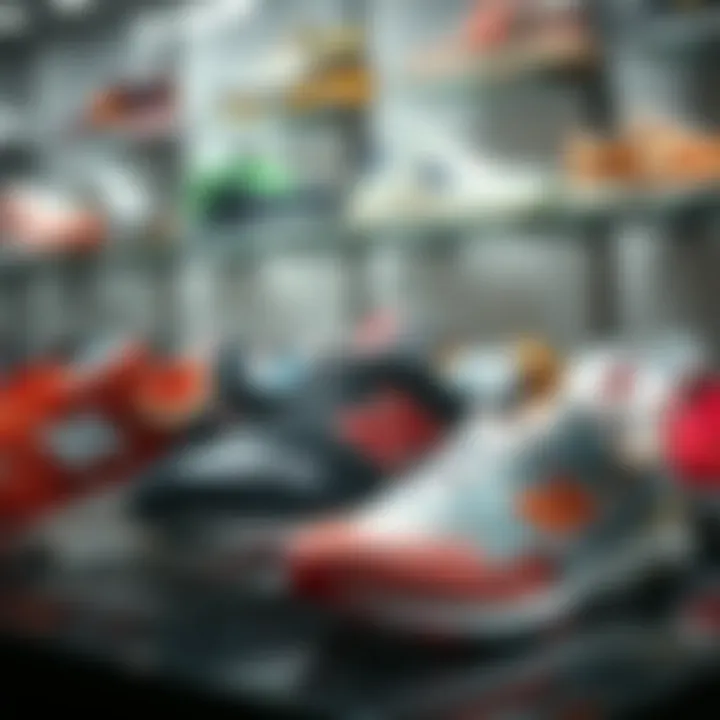 Variety of New Balance sneaker designs on display.