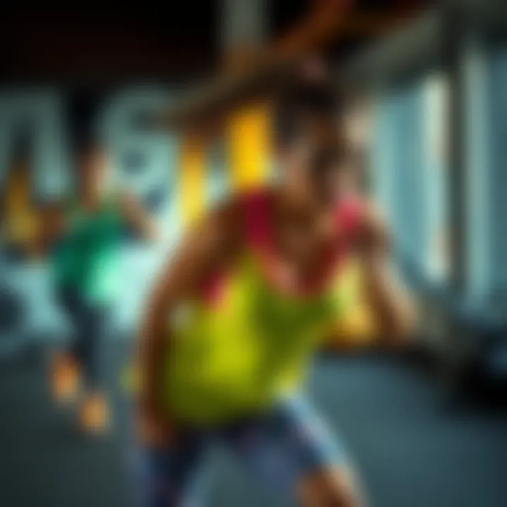 Energetic workout scene with vibrant attire