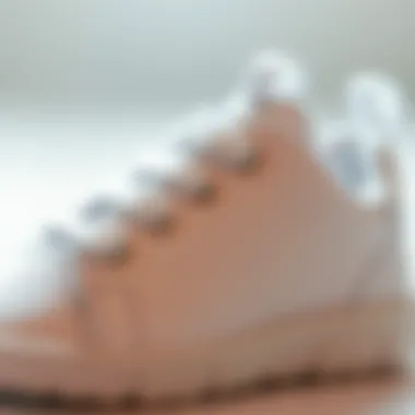 Close-up of the fabric and texture of white baby sports shoes.