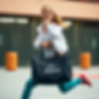 Fashionable outfit featuring the Benetton bag in a sporty environment