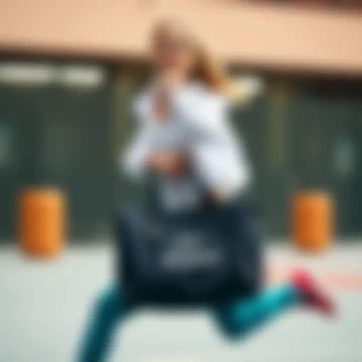 Fashionable outfit featuring the Benetton bag in a sporty environment