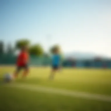 A vibrant children's sports field with kids engaging in various activities.