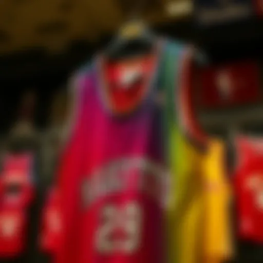 Colorful youth basketball jersey on display
