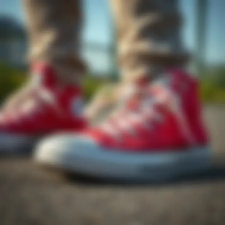 Close-up of Converse shoes designed for school use