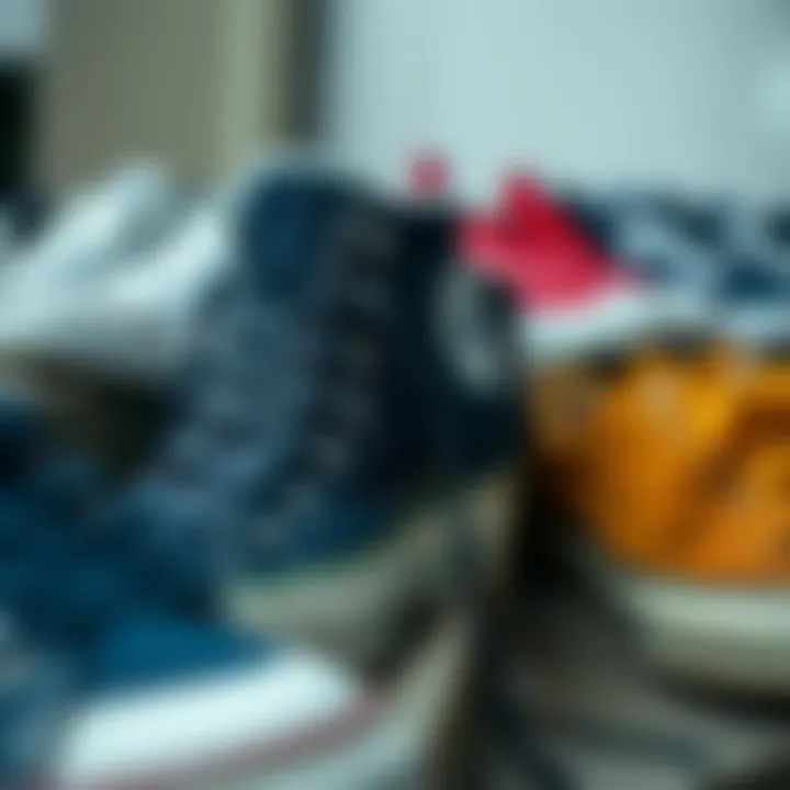 A well-organized display of Converse shoes highlighting materials and textures.