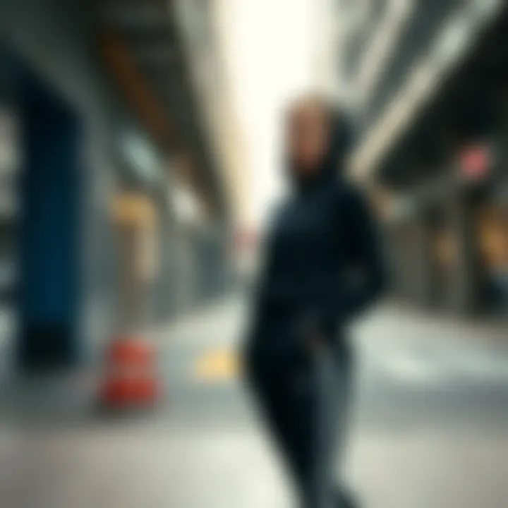 Trendy Sports Apparel in Urban Setting A fashionable athlete wearing trendy sports apparel in an urban setting