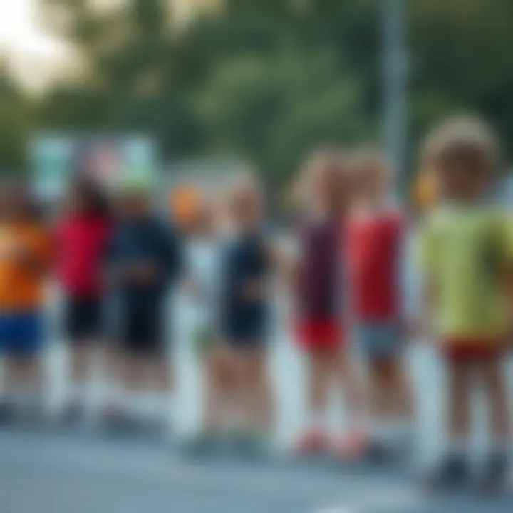Diverse group of children wearing colorful sports attire, ready to play.