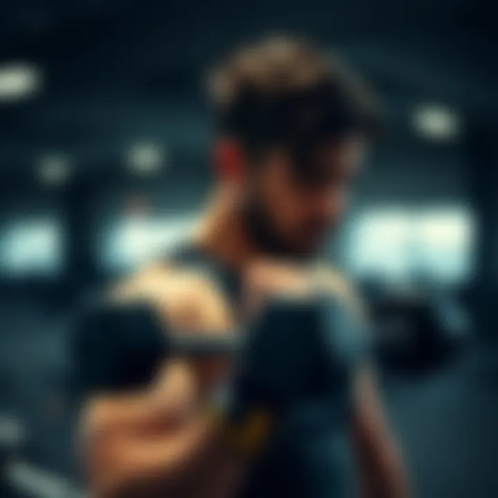 Athlete wearing dumbbell wristbands during training