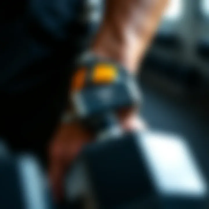 Close-up of unique design dumbbell wristbands