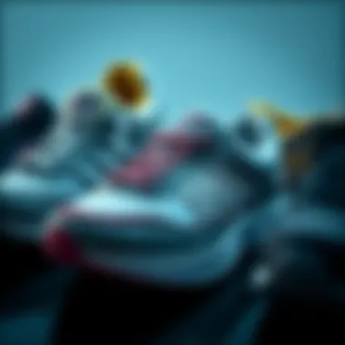 Stylish athletic shoes arranged to reflect current design trends.