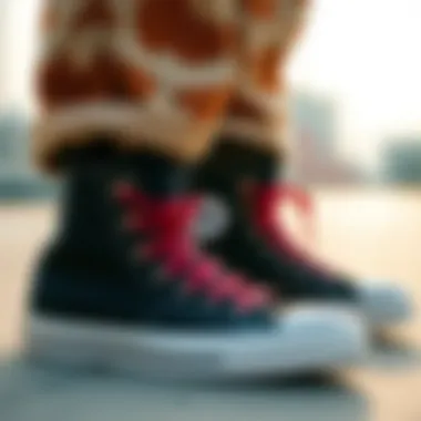 Stylish high-top Converse shoes paired with casual attire