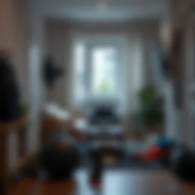 Home workout setting with fitness accessories