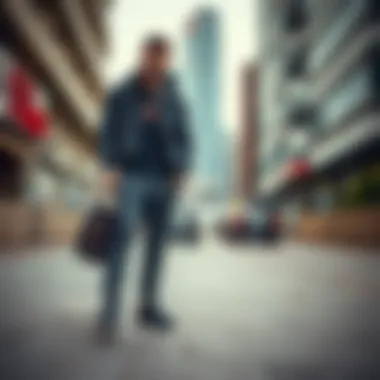 A fashionable outfit paired with Jordan gray shoes in an urban setting.