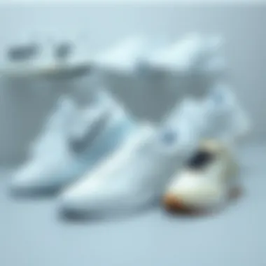 Variety of white sports shoes showcasing different designs