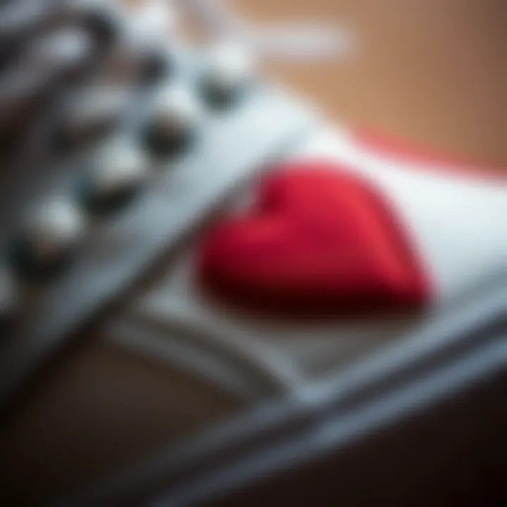 Detailing and Craftsmanship of Kalpli Konvers Close-up of heart-patterned sneaker detailing and material