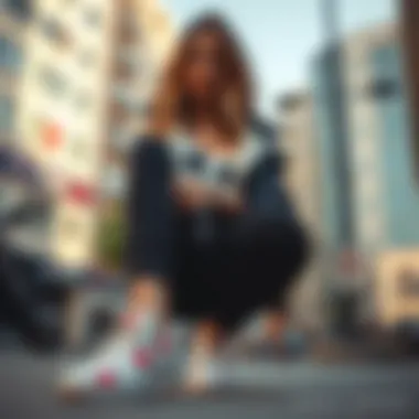 Urban Style with Kalpli Konvers Stylish outfit featuring heart-patterned sneakers in an urban setting