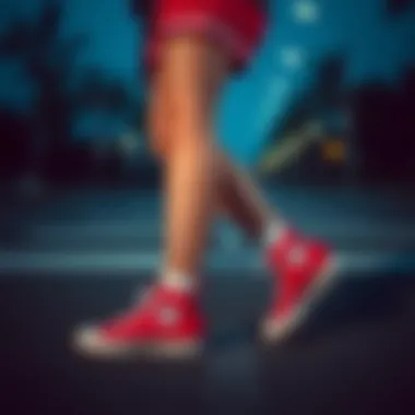 Fashionable outfit paired with red short Converse shoes