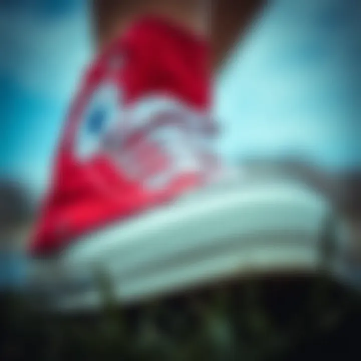 Close-up of red short Converse showcasing its iconic design