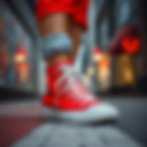 Vibrant red short Converse shoes on a stylish urban backdrop