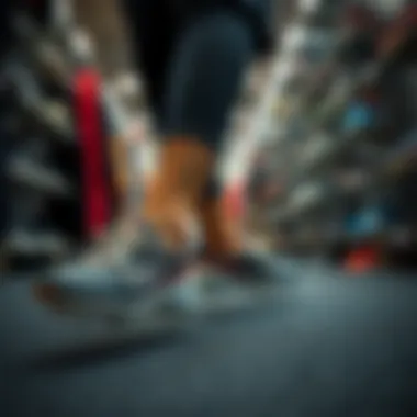 A person trying on cleats in a store