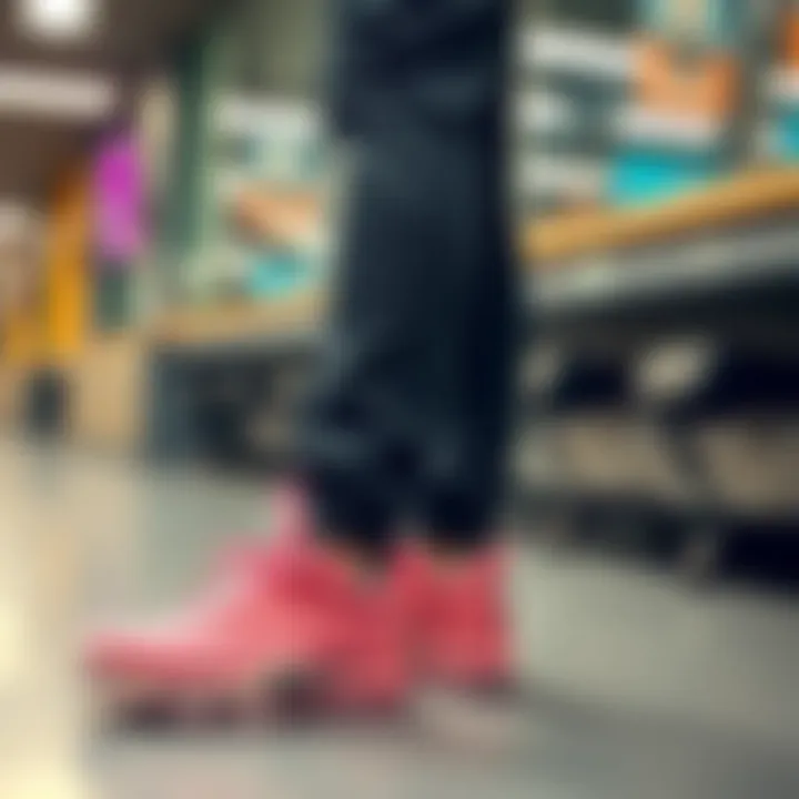 Fashionable Outfit with Lebron 19 Pink Shoes Fashionably styled outfit featuring Lebron 19 pink shoes in a trendy setting