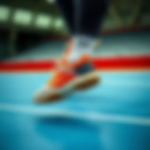 Dynamic action shot of a futsal player showcasing Lescon shoes on the court
