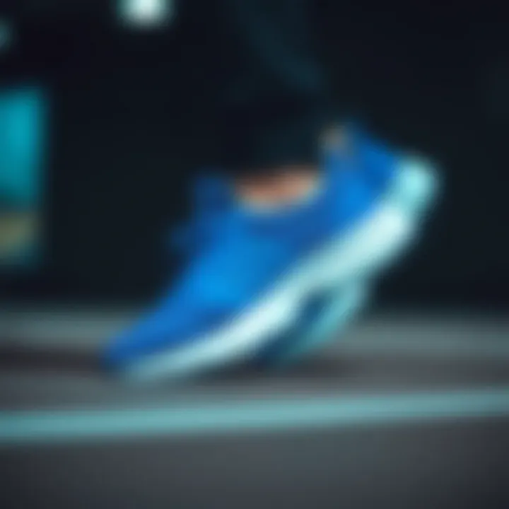 Dynamic shot of blue sneakers in action during a workout