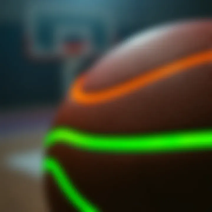 Close-up of the texture and material of a neon basketball