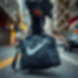 Stylish grey Nike bag in an urban setting