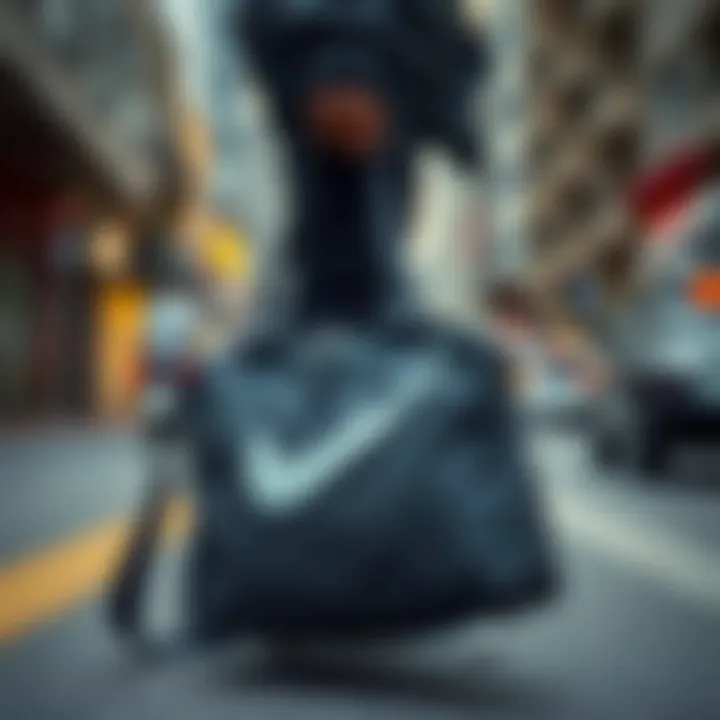 Stylish grey Nike bag in an urban setting
