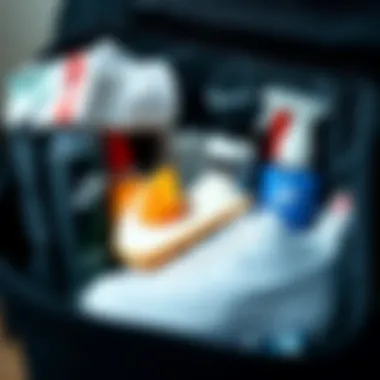 A well-organized Nike shoe care kit with various maintenance products.