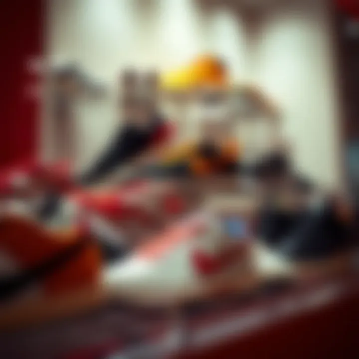 A selection of different Nike shoes arranged artistically on a display.