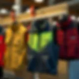 Stylish outdoor vests on display