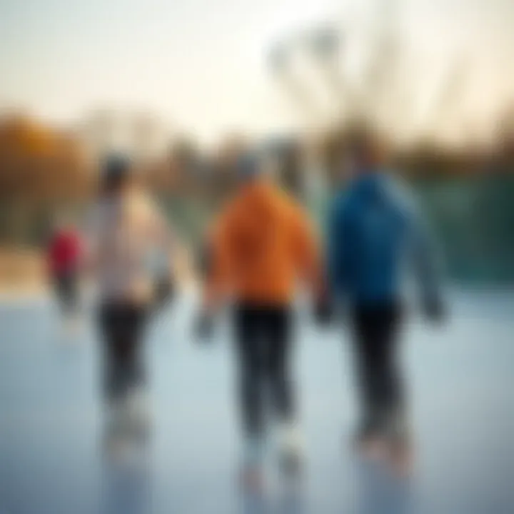 A group of friends enjoying a skating session together, highlighting social interaction.